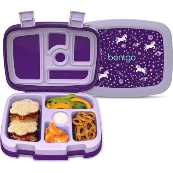 Kids Unicorn Purple Prints Leak-Proof 5-Compartment Bento-Style Lunch Box - Picture 1 of 6